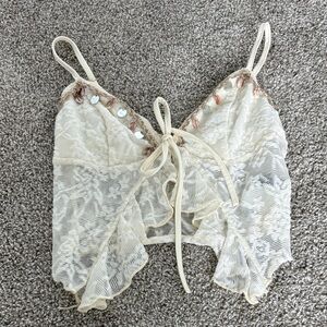 Lace Tie-Front Top with Sequin Details